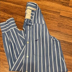 Hollister Blue and White Striped Men's Shirt